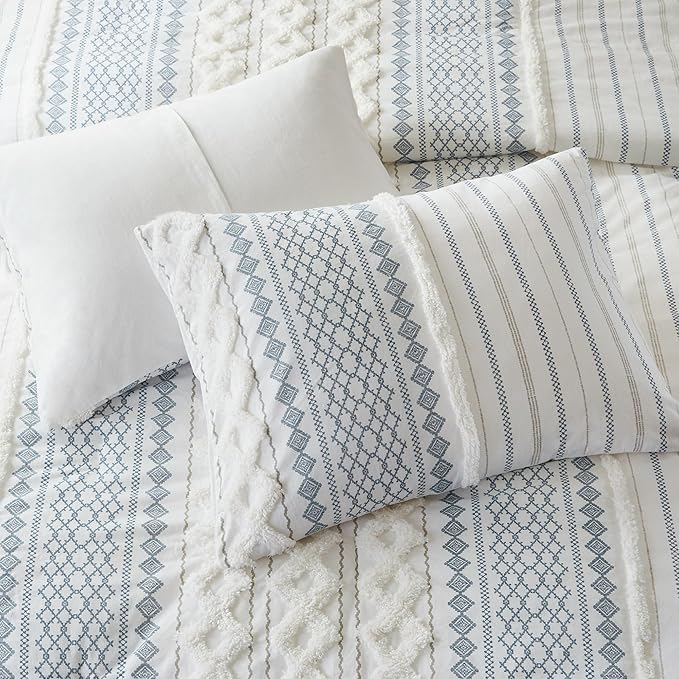 INK+IVY 100% Cotton Duvet Mid Century Modern Design, All Season Comforter Cover Bedding Set, Matching Shams, Full/Queen, Imani Chenille Navy