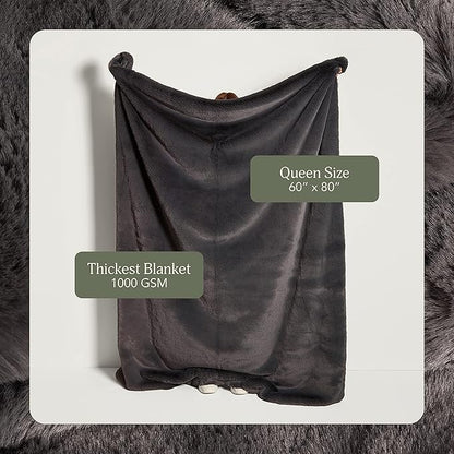 UnHide Marshmallow - Faux Fur Blanket - Heavy Weight, Extra Soft Blanket - Made from Recycled Materials - Machine Washable - Medium (60" x 80") - Charcoal Charlie