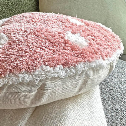 Tufted Mushroom Shape Decorative Cushion - 15' x 15' Mushroom Decor for Bed, Couch, Living Room (Pink)