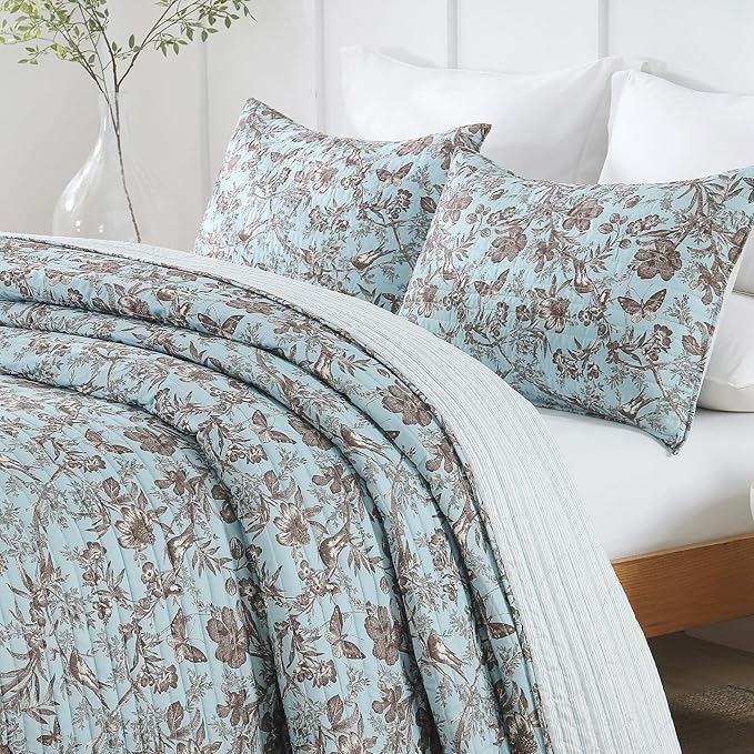 Quilt Set Queen Size Floral Patchwork Quilted, Soft Comforter Set Bedding Sets, Coverlet Bedspread Decorative Quilts with 2 Pillow Shams, (90"x90", 2 Pieces)