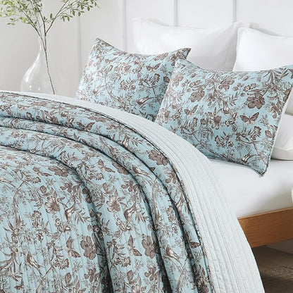 Quilt Set Queen Size Floral Patchwork Quilted, Soft Comforter Set Bedding Sets, Coverlet Bedspread Decorative Quilts with 2 Pillow Shams, (90"x90", 2 Pieces)