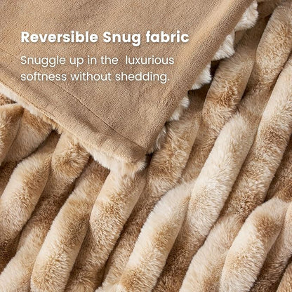 Cozy Bliss Faux Fur Throw Blanket for Couch, Cozy Warm Plush Striped Blanket for Sofa Bedroom Living Room, 50 * 60 Inches Tie-dye Khaki