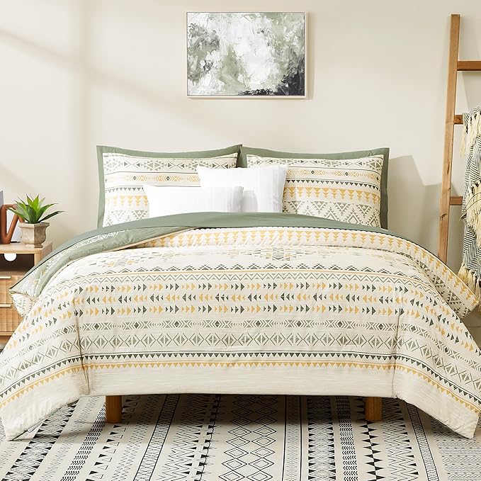 Geniospin Full Comforter Set - 7 Pieces Bed in a Bag, Comfortable Western Bedding Sets for All Seasons, Lightweight Soft Boho Comforter Bed Set with Sheets, Pillowcases & Shams