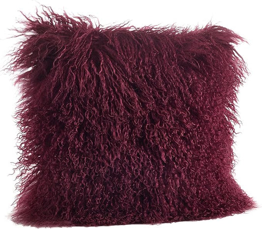 SARO LIFESTYLE Mongolian Lamb Fur Poly Filled Throw Pillow