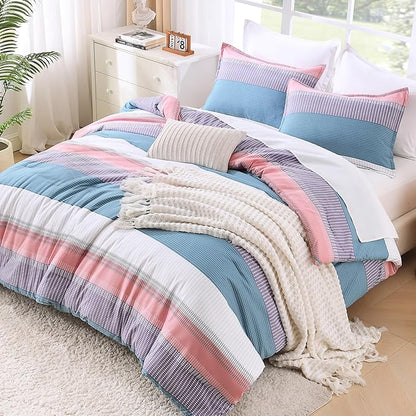 Litanika Queen Comforter Set SeaSault - 3 Pieces Lightweight Fluffy Bedding Comforter Sets, All Season Down Alternative Comforter (1 Comforter, 2 Pillowcases)