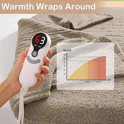 Electric Heated Blanket Full Size 72"×84" with 9 Heating Levels & 1-10Hs Auto Off，Double Sided Plush Sherpa, Energy Efficient, Machine Washable, for Couch & Bed, Light Brown