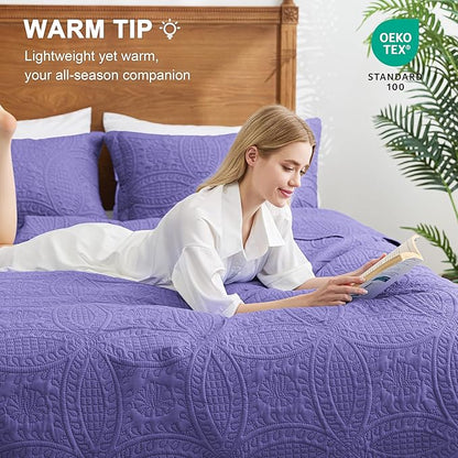 Love's cabin California King Size Quilt Bedding Set Deep Purple Bedspreads - Cal King Summer Lightweight Bedspread Comforter - Coin Pattern Coverlet for All Season - 3 Pieces (1 Quilt, 2 Pillow Shams)