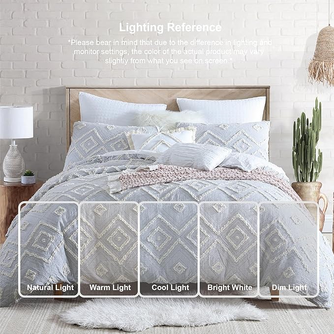 Swift Home Rukai 100% Cotton Washed Clip Jacquard Gauze 5-Piece Bedding Comforter Set, All Season & Breathable, Oeko-TEX Certified – Light Gray, King