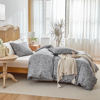 104x90 Floral Comforter Set with 2x20x36 Pillowcases Cozy Warm Bedding Set for Room Decor Bohemian Grey Breathable Quilted Comforter Set for Family, King Size