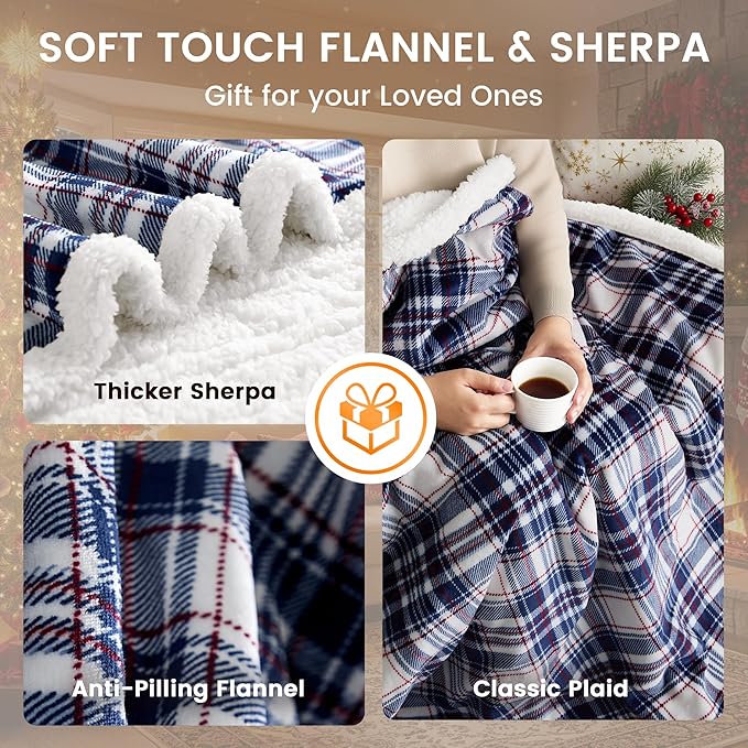 Heated Blanket Electric Throw-50''x60''Ultra Soft Cozy Plaid Flannel Fast Heating Electric Blanket with 10 Heat Levels & 10 Hours Auto Off, ETL Certified, Keep Warm in Home Office (Tartan)