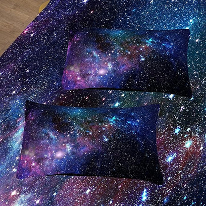 Tailor Shop Galaxy Comforter Set Universe Outer Space Blue and Purple Starry Sky Night Pattern Bedding Set for Girls Boys Kids Full Size with 1 Comforter 2 Pillowcases……