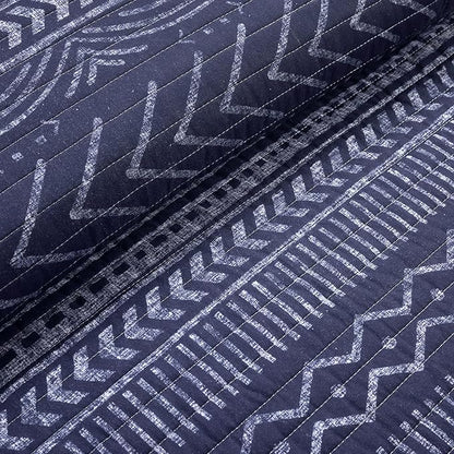 Lush Decor Hygge Geo Pattern Striped 3 Piece Quilt Bedding Set, King, Navy