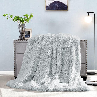JONIYEAR Extra Large Decorative Fluffy Faux Fur Blanket Queen Size 80" x 90", Soft Luxury Lightweight Furry Blanket, Solid Cozy Shaggy Plush Thick Warm Fuzzy Blankets for Winter Bed Couch, Grey