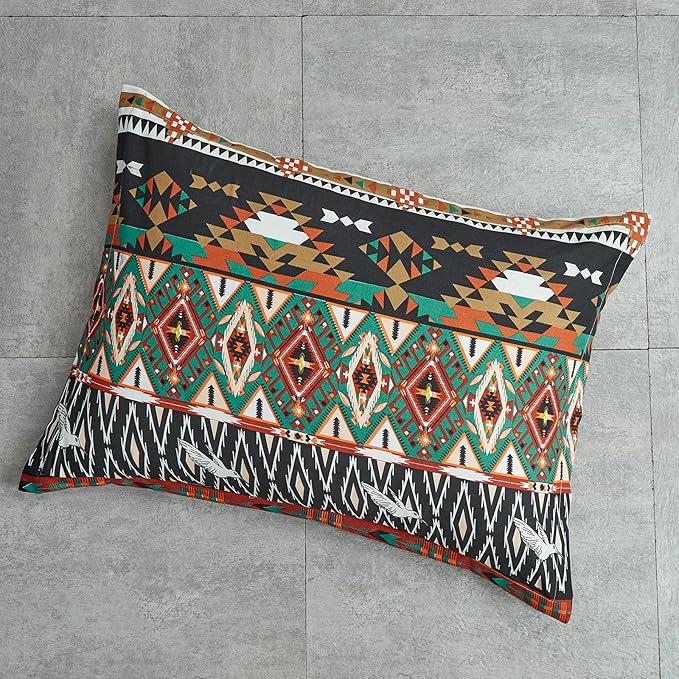 Flysheep Boho Bed in a Bag 7 Pieces King Size, Southwestern Bohemian Tribal Striped Printed, Reversible Bed Comforter Set (1 Comforter, 1 Flat Sheet, 1 Fitted Sheet, 2 Pillow Shams, 2 Pillowcases)