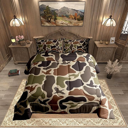 Erosebridal Duck Hunting Comforter Set Twin Size Army Camo Bedding Set Kids Boys Green Camouflage Military Comforter Wild Woodland Duvet Set Farmhouse Lightweight Room Decor