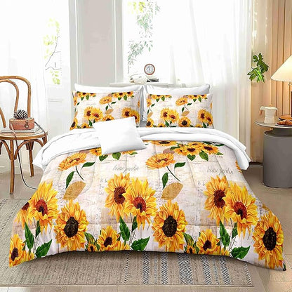 Watercolor Sunflower Comforter Set with 2 Pillowcases Queen Size Spring Floral Quilt Bedding Set with 1 Comforter and 2 Pillow Covers for Bedroom Dormroom All Season