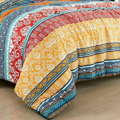 Chezmoi Collection Amara 3-Piece Boho Stripe Full Comforter Set - Floral Colorful Bohemian Printed Microfiber Lightweight Bedding Set