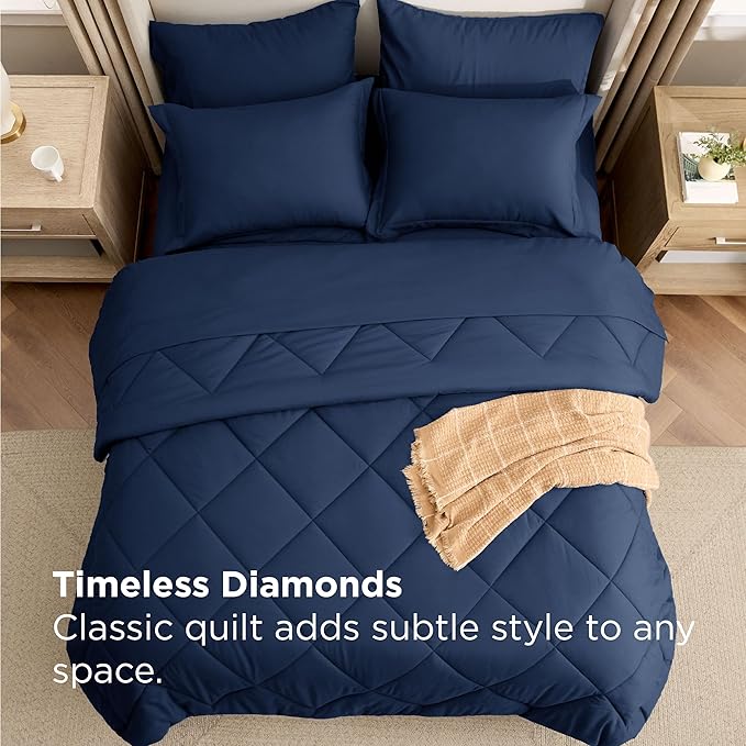 Bedsure 7 Pieces Full Comforter Set Premium Series, Hotel Luxury Soft Bed in a Bag, Goose Down Alternative, Safe for Sensitive Skin Bedding Comforter All Season Medium Warmth, Navy Blue Full Size