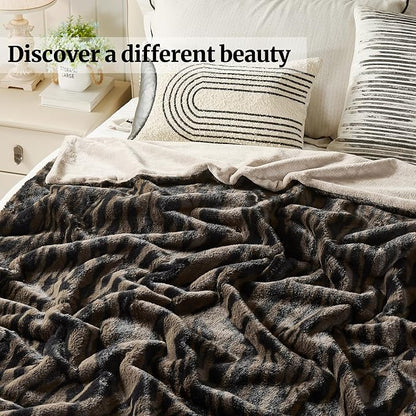 JONIYEAR Soft Fluffy Tiger Print Faux Rabbit Fur Blanket Twin Size 60" x 70",Oversized Luxury Decorative Cozy Shaggy Fuzzy Blankets,Reversible Warm Animal Printed Blanket for Women Winter,Brown Coffee
