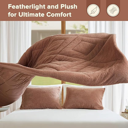 Comfort Spaces Twin Comforter Set Reversible Feather-Soft Plush Comforters for Twin Size Bed All Season Lightweight Shearling Fleece Sherpa Comforter Twin Size Bed Set, Twin/Twin XL, Brown 2 Piece