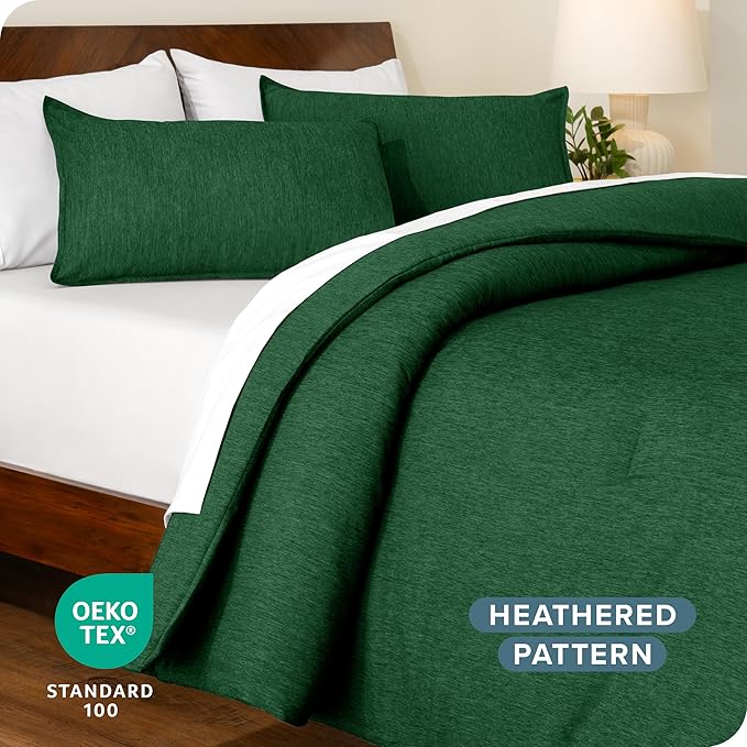 Bare Home Comforter Set - King Size - Ultra-Soft - Goose Down Alternative - Premium 1800 Series - All Season Warmth Comforter (King, Heathered Forest Green)