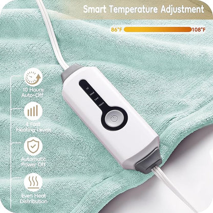 Electric Heated Blanket Full Size 72"×84", Breathable & Luxurious Flannel, Soft Warm Gift with Over-Heat Protection, 4 Heating Levels & 10 H Auto Shut Off, Machine Washable, Lighg Green