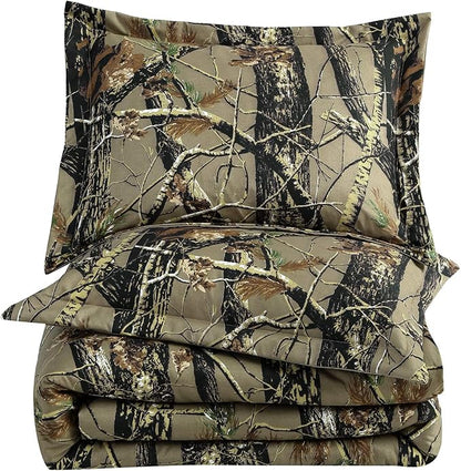 Chezmoi Collection Salem 3-Piece Cabin Lodge Forest Woods Comforter Set - Nature Camo Tree Leaves Printed Soft Microfiber Bedding - Natural, Full