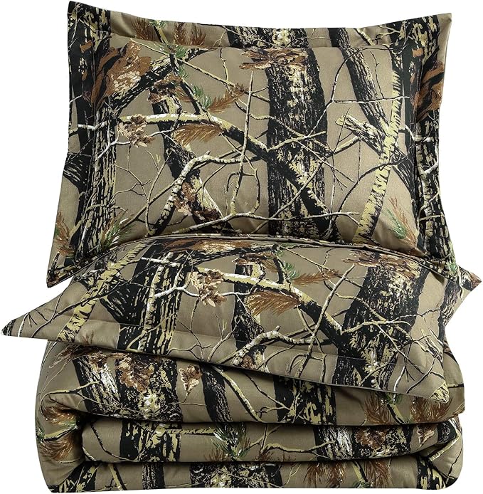 Chezmoi Collection Salem 2-Piece Cabin Lodge Forest Woods Comforter Set - Nature Camo Tree Leaves Printed Soft Microfiber Bedding - Natural, Twin