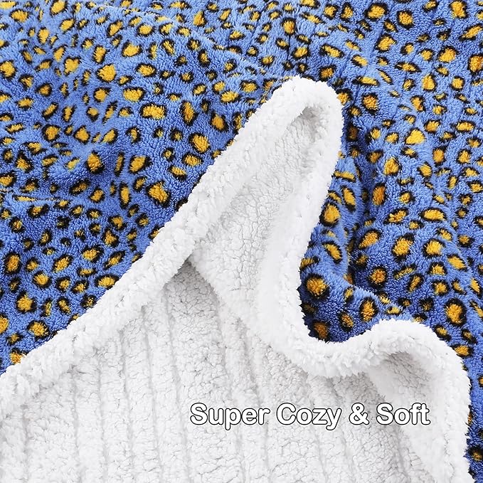 Electric Heated Blanket Full Size 72"×84" with 9 Heating Levels & 1-10Hs Auto Off, Plush Sherpa, Energy Efficient, Machine Washable, for Couch & Bed, Leopard Print Blue & Yellow