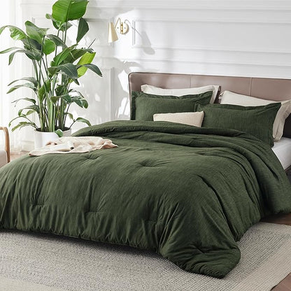 Bedsure Full Comforter Set - Dark Green Soft Bedding for All Seasons, Cationic Dyed Bed Set, 3 Pieces, 1 Full Size Comforter (82"x86") and 2 Pillow Shams (20"x26"+2")