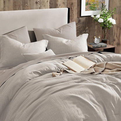 Geniospin Full Comforter Set - 7 Pieces Comforter Full Size, Solid Bedding Sets for All Season, Textured Bed in a Bag with Flat Sheet and Fitted Sheet, Pillowcases and Shams (Ivory, 80''x90'')