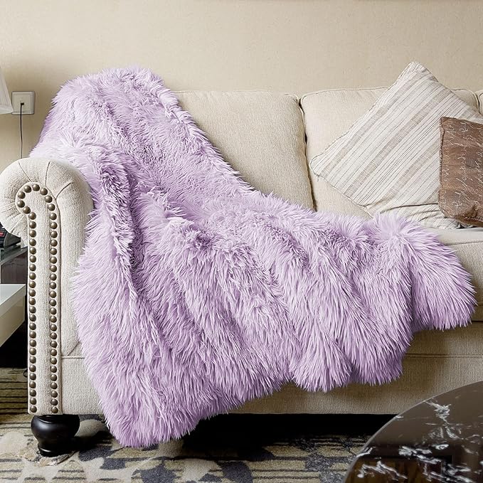 JONIYEAR Extra 2.8" Long Hair Fluffy Faux Fur Throw Blanket 50" x 60",Luxury Soft Decorative Fuzzy Furry Blankets for Couch, Cozy Plush Shaggy Blankets for Sofa Bed, Cute Lovely Blanket for Pet,Purple