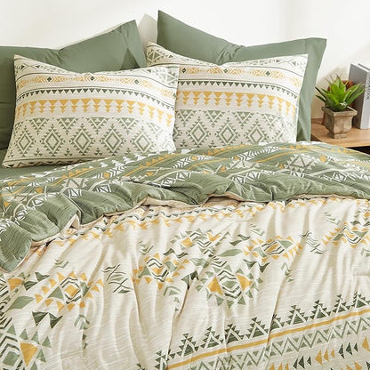 Geniospin Full Comforter Set - 7 Pieces Bed in a Bag, Comfortable Western Bedding Sets for All Seasons, Lightweight Soft Boho Comforter Bed Set with Sheets, Pillowcases & Shams