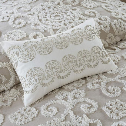 Harbor House Modern Design Decorative Pillow Hypoallergenic Sofa Cushion Lumbar, Back Support, Oblong 12" x 20", Suzanna, Cotton Medallion Taupe