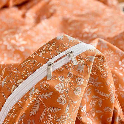 Ultra Soft 3 Pieces Floral Comforter Set, 68x90 Warm Lightweight Bedding Set with 2 Pillowcases Burnt Orange Alternative Botanical Comforter Set Gifts for Girls, Men, Twin XL
