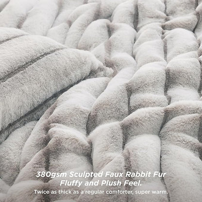 Bedsure Fluffy Comforter Set Queen - Faux Fur Comforter Queen Size Khaki, Soft Shaggy Bedding Comforter Sets, Winter Warm Luxury Fuzzy Bed Set 3 Pieces, 1 Comforter and 2 Pillowcases