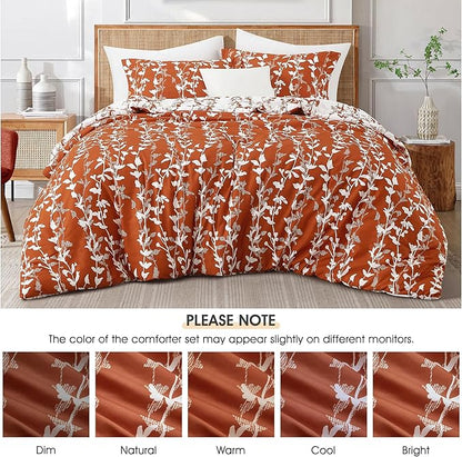 Terracotta Comforter Set, Full Size, Vivid Leaves Branch 3 Pieces Bedding Set, Soft Polyester Microfiber Print, All Seasons, 1 Lightweight Comforter and 2 Pillow Shams