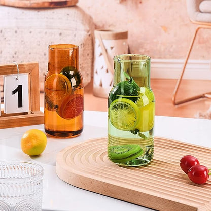 Bedside Carafe with Cup, 20oz, White, Brown, Green, Cobalt Blue, Modern, Minimalist, With Handle