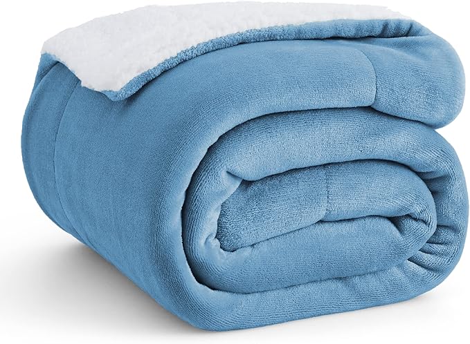 Bedsure GentleSoft Sherpa Fleece Throw Blanket Twin Size for Couch - Thick and Warm Throw for Women and Men, Soft Fuzzy Plush Twin Blanket for Winter, Non-Heated, Washed Blue, 60x80 Inches