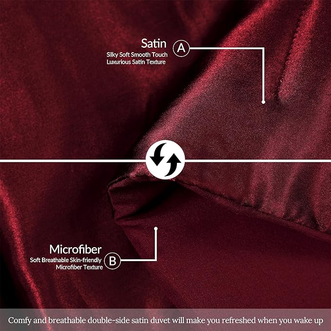 Whale Flotilla 3-Piece Reversible Silky Soft King Size Comforter Bedding Set, Luxurious Satin Comforters Oversized with 2 Satin Pillowcases, Lightweight Duvet for All Seasons, Red
