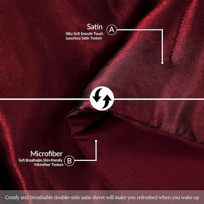 Whale Flotilla 3-Piece Reversible Silky Soft King Size Comforter Bedding Set, Luxurious Satin Comforters Oversized with 2 Satin Pillowcases, Lightweight Duvet for All Seasons, Red
