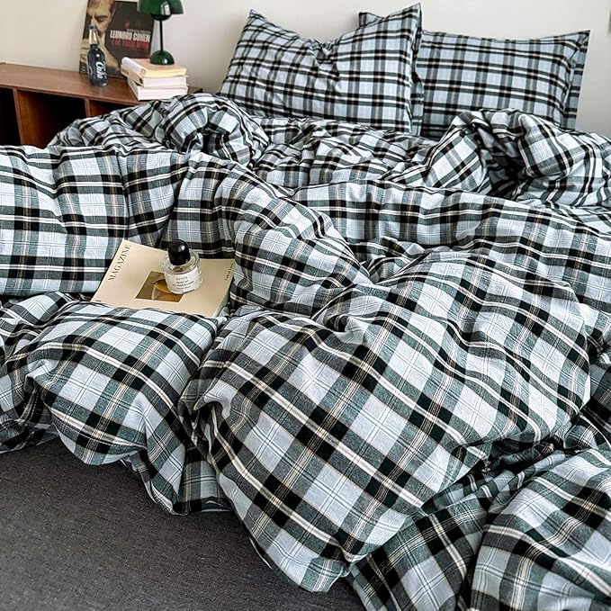 HighBuy Full Comforter Set Dark Grey Gingham Plaid Comforter for Men Boys Modern Chic Plaid Comforter Set Fluffy Comfy Grid Checkered Pattern Comforter with 2 Pillowcases,Gingham Bedding Set Full