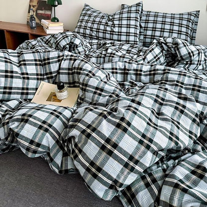HighBuy Grey Gingham Comforter Set King Size,Plaid Grid Queen Comforter Set Grey Black Plaid Comforter Set with 2 Pillowcases,3 Pieces Vintage Fluffy Soft Farmhouse Checkered Grid Bedding Set