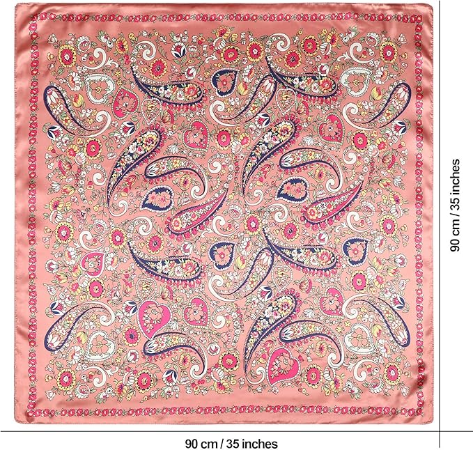 AWAYTR 35” Satin Large Square Head Scarves - 4PCS Silk Like Neck Scarf Hair Sleeping Wraps Satin Silk Scarfs for Women