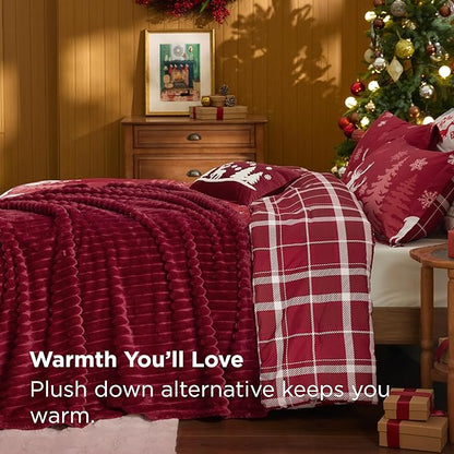 Bedsure Christmas Twin Comforter Set - 4 Pieces Christmas Twin Bedding Set, Bed in a Bag with 1 Soft Snowflake and Elk Reversible Comforter, 1 Pillow Sham, 1 Throw Blanket and 1 Decorative