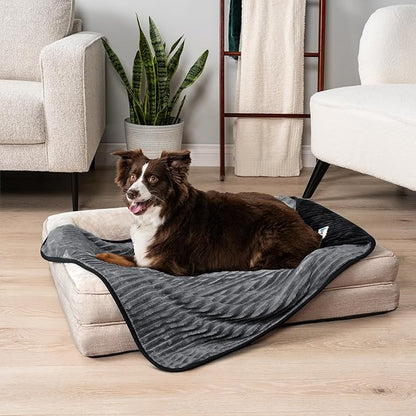 PetAmi Waterproof Dog Blanket, Leakproof Pet Blanket for Small Medium Large Dogs, Reversible Furniture Bed Sofa Couch Cover Protector, Plush Striped Pet Throw for Indoor Cat, 29x40 in, Black Grey