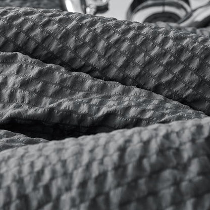 HOMBYS 3 Piece Seersucker Oversized King Comforter Set 120x128, Breathable Grey Soft Comforter Set, Lightweight Bedding Comforter Sets with Comforter for All Season