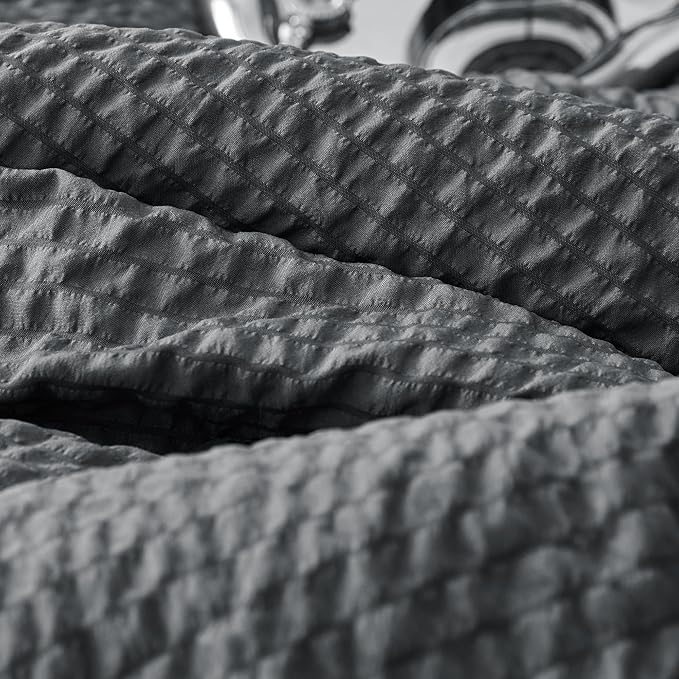 HOMBYS 3 Piece Seersucker Oversized King Comforter Set 120x120, Breathable Grey Soft Comforter Set, Lightweight Bedding Comforter Sets with Comforter for All Season
