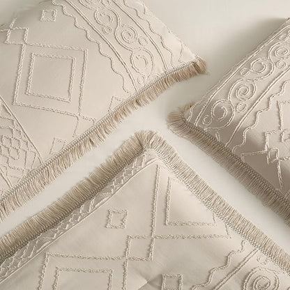 Boho King Size Comforter Set Beige 3 Pieces Tufted Tassel King Comforter Set Prime Lightweight Down Comforter King Size Beige Shabby Chic Boho Bedding Farmhouse Fluffy Comforter Bed Set Gift Choice