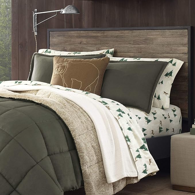 Eddie Bauer - Twin Comforter Set, Reversible Sherpa Bedding with Matching Shams, Cozy & Warm Home Decor, Oeko-Tex Certified (Sherwood Green, Twin)